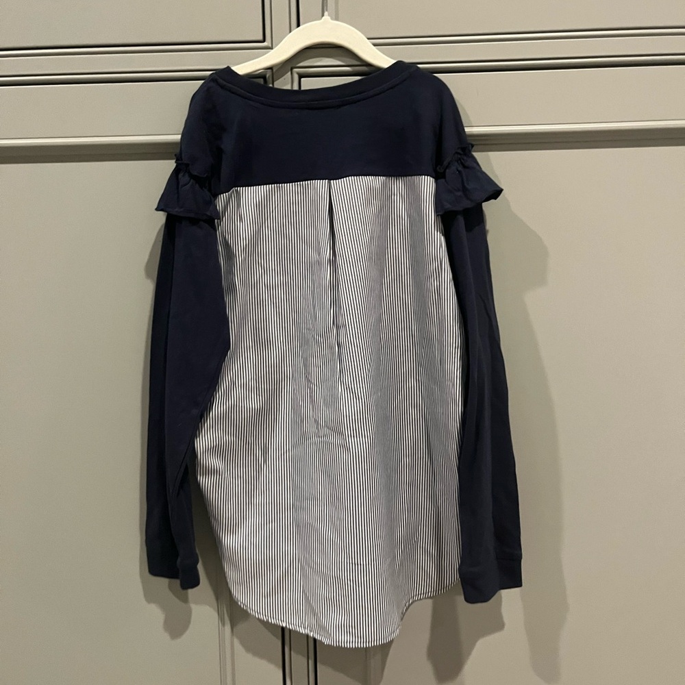 Navy Ruffled Long Sleeve Top - Picture 3 of 3